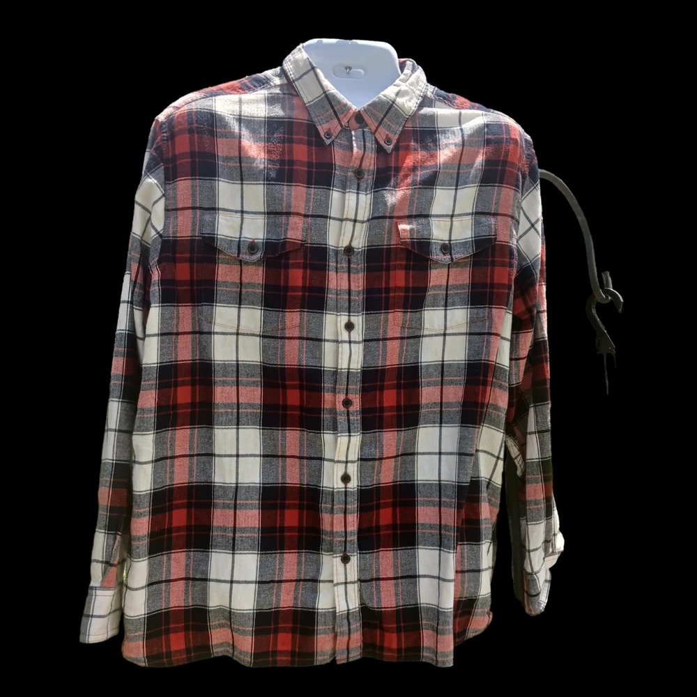 WOOLRICH Flannel Shirt Long sleeve Button Up Blk/Rd/Wht Plaid Men XL/TG Workwear